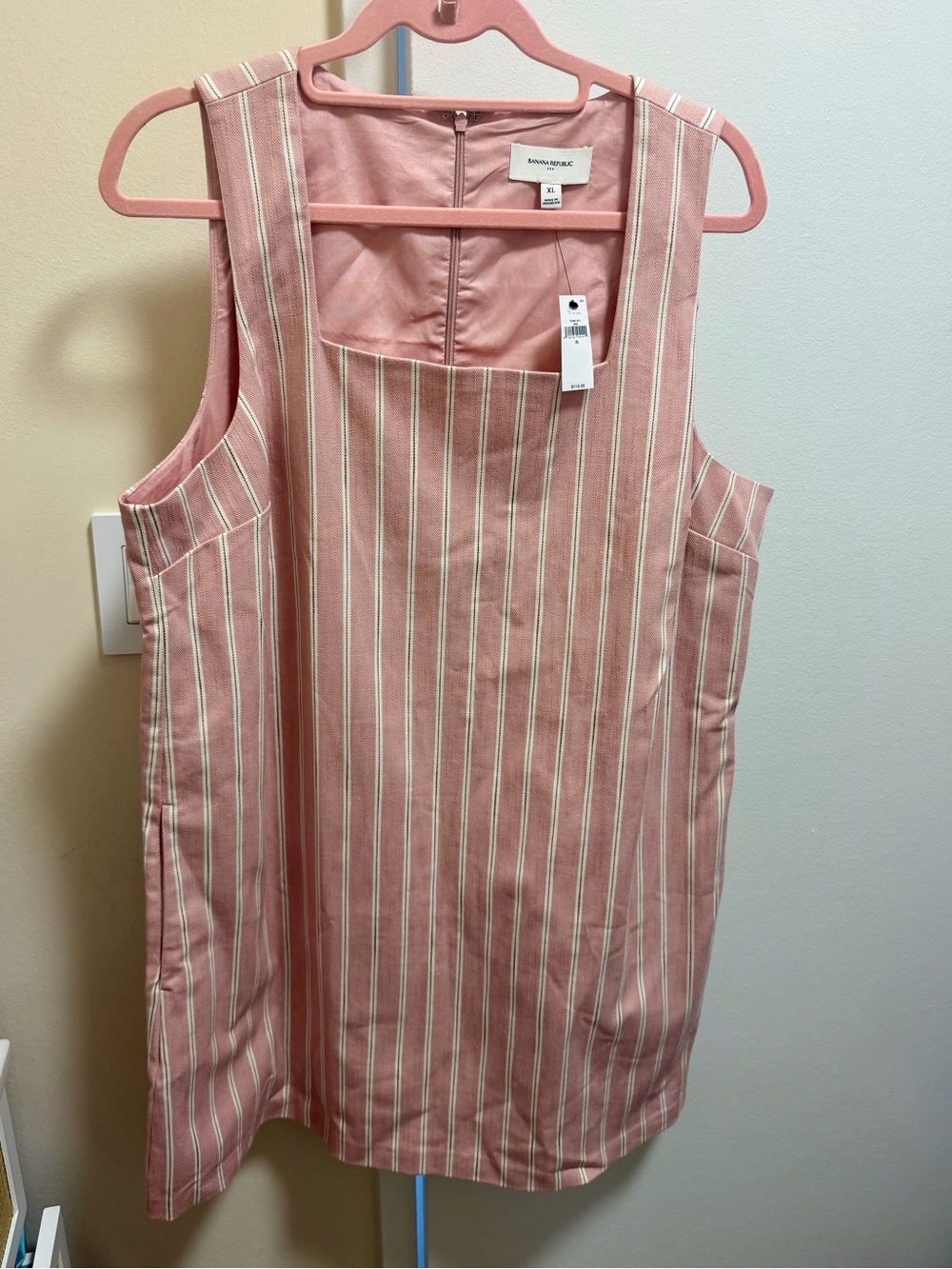 NWT XL Banana Republic Square-Neck Mini Shift Stripped Pink Dress